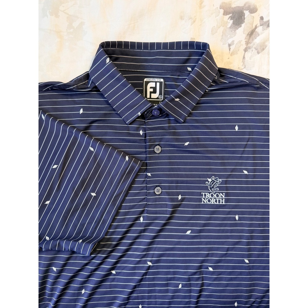 FootJoy Mens XL Athletic Fit Golf Polo Black Striped Troon North Logo Shirt